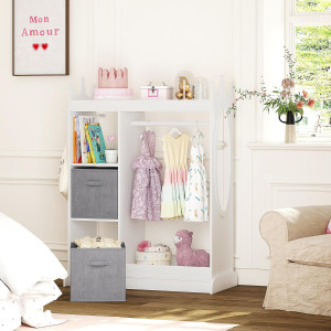 UTEX Kids Play Armoire with Mirror, Storage Bins a...