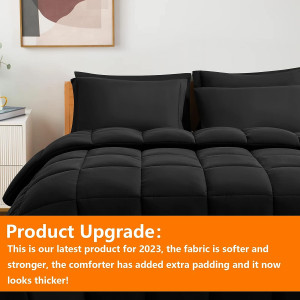 Black Queen Size Comforter Set - 7 Pieces, Bed in...