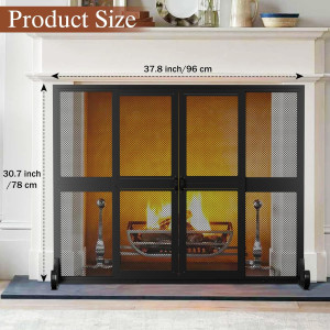 Fireplace Screen with Sliding Doors, 37.8" W x 30....