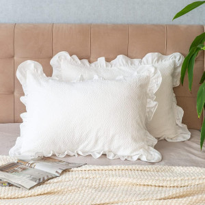 Pillow Shams Set of 2 Pure Cotton Champray Ruffled...