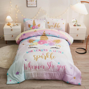 Twin Comforter Set for Girls, 5-Piece Bed in a Bag...