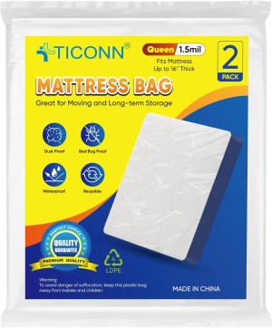 TICONN 2PK Plastic Mattress Bag for Moving Storage...