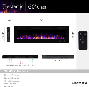 60 inches Electric Fireplace Recessed and Wall Mou...