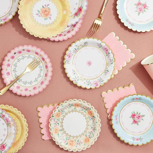 48-Pack Floral Paper Plates for Baby Shower (7 in)