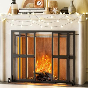 Fireplace Screen with Sliding Doors, 37.8" W x 30....