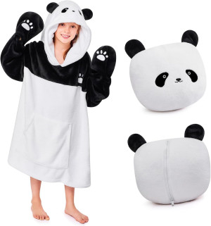 Wearable Blanket Hoodie for Kids, Oversized Warm C...