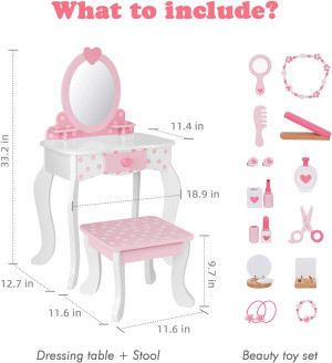 Kids Vanity Set,Table & Chair Vanity Set with Mirr...