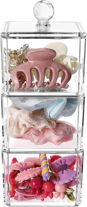 Hair Accessories Organizer for Girls, Clear 3 Stac...