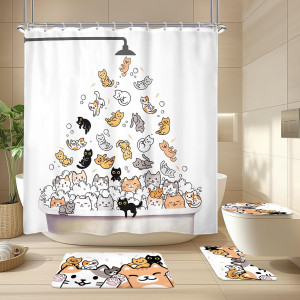 SVBright 4PCs Kids Bathroom Sets Cat Shower Curtai...