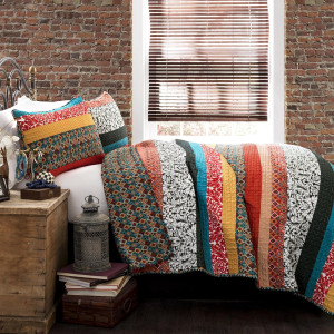 Lush Decor Boho Stripe Reversible Cotton Quilt 3-P...