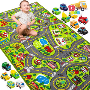 JOYIN Kids Play Rugs - 12 Pull-Back Vehicle Set -...