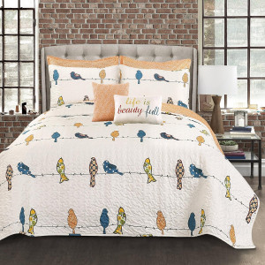 Lush Decor Rowley Birds Quilt Set, 7 Piece Set, Fu...