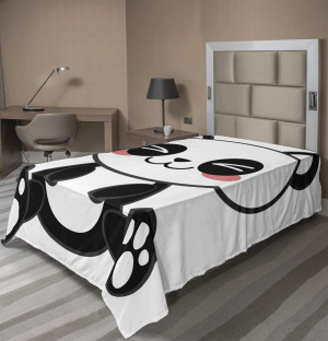 Ambesonne Anime Flat Sheet, Cartoon Smiling Panda...