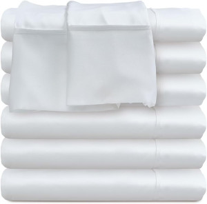 Twin Flat Sheets Only - 6 Pack Bulk White Sheets f...