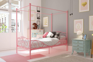DHP Metal Canopy Kids Platform Bed with Four Poste...