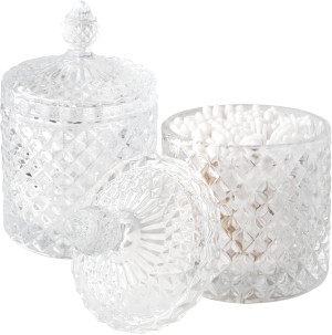 2 Pack Qtip Holder Thick Glass Apothecary Jars wit...