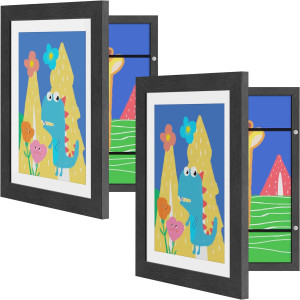 upsimples 2 Pack Kids Art Frames 10x12.5, Front Opening 8.5 x 11 Frame for Artwork Display & Storage Holds 50, Kids Artwork Frames Changeable for Children Art Projects, Drawings, 3D Art, Crafts, Black