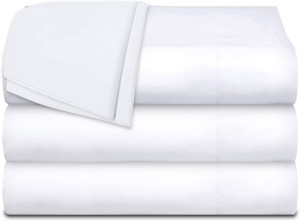 White Classic Twin Flat Sheets 3 Pack, White Cotto...