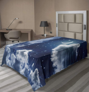 Lunarable Night Sky Flat Sheet, Cartoon Themed Clo...