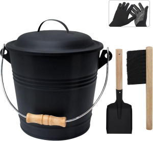 Poofzy Ash Bucket with Lid and Shovel, 1.3 Gallon...