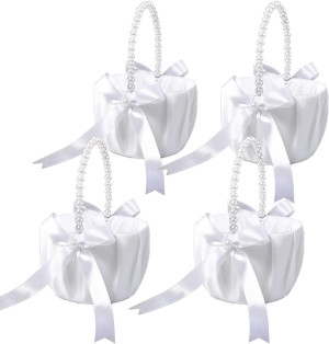Wedding Flower Girl Baskets with Pearl Handle Whit...