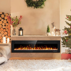 72” Recessed and Wall Mounted Fire Places Electric...