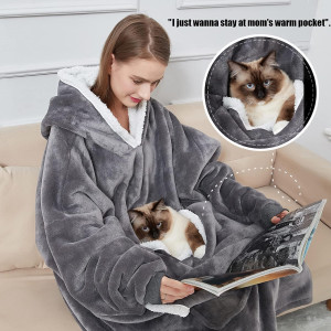 Wearable Blanket Hoodie with Giant Pocket （Pet Wo...