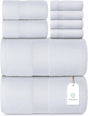 Luxury White Bath Towel Set - Combed Cotton Hotel...