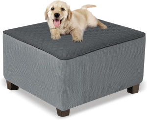 NeColorLife Ottoman Cover Square Waterproof Ottoman Slipcover Thick Storage Footrest Stool Covers Furniture Protector for Pets,Kids(Large Size,Dark Grey)