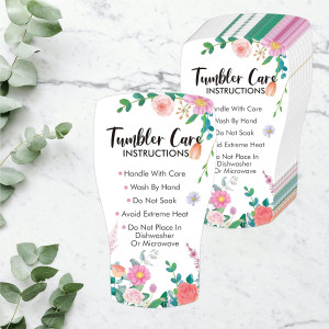 200 PCS Tumbler Care Instruction Cards, Floral Des...