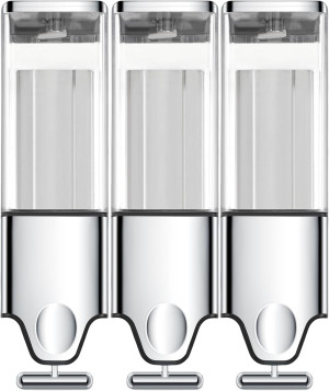 3-in-1 Quadrate Dispensers for The Shower,Shower soap Dispenser,Conditioner Dispenser, Shampoo Dispenser,No Drilled Wall Mounted Distributor,Hotel,Bathroom,Home (Triple, Colorless)