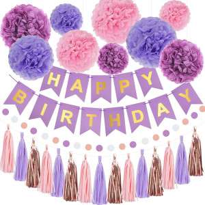 RUBFAC Purple Pink Birthday Party Decorations Set...