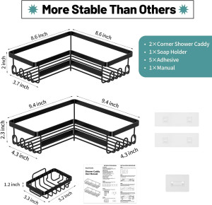 StorageRight Corner Shower Caddy, 3 Pack Adhesive...