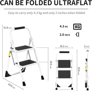 Step Ladder EFFIELER 2 Step Stool Ergonomic Foldin...