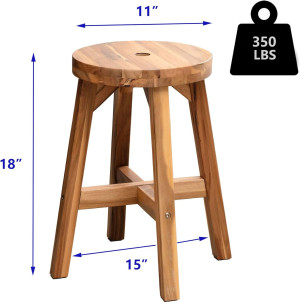 Wooden Stool, Solid Acacia Wood Stool (Round 18" H...