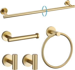 TURS Brushed Gold 5 Piece Bathroom Hardware Set, S...
