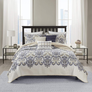 Madison Park Quilt Traditional Damask Design All S...
