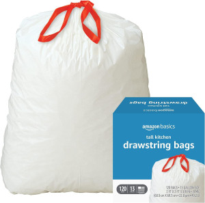 Amazon Basics Tall Kitchen Drawstring Trash Bags,...