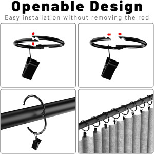 24 Pack 2 Inches Curtain Rings with Clips, Openabl...