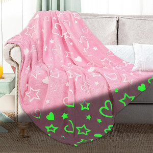 Cloele Glow in The Dark Heart Stars Blanket,Pink T...