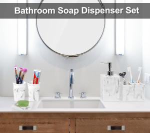 Haturi Bathroom Accessories Set, 5 Pcs Marble Look...