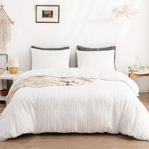 WARMDERN White Boho Duvet Cover Set King Size, Str...