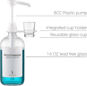 Glass Mouthwash Dispenser with Cup Holder and Pump...