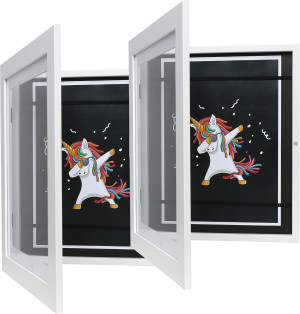 FrameWorks 2-Pack 10x12.5 White Wooden Kids Art Frame with Magnetic Door – Display for 3D Artwork, Photos, Crafts – Gallery Style Edges Wall Decor for Home, Playroom, Easy Access Frame for Creativity