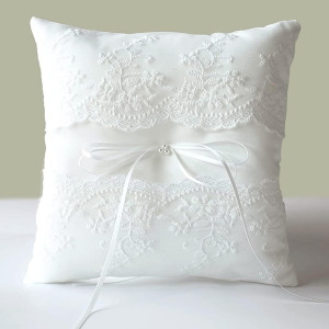 Wedding Ring Pillow, Lace Pearl Ivory Ring Bearer...
