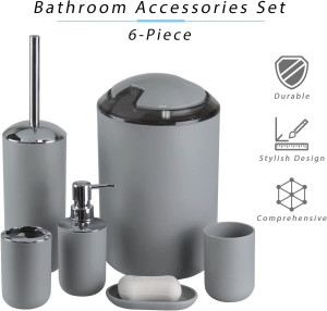IMAVO Bathroom Accessories Set, 6-Piece Plastic Gi...
