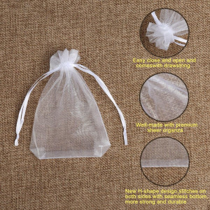 Hopttreely 100PCS Premium Sheer Organza Bags, Whit...