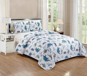 Kids Zone Dinosaurs Quilted Bedspread Set for Boys...
