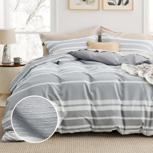 Bedsure Full Duvet Cover Grey White Striped - Supe...