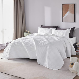 CozyLux Quilt Set King Size White 3 Pieces - Light...